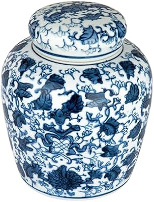 Creative Co-Op Small Decorative Ceramic Ginger Jar with Lid, Blue and White Floral Pattern - image 2 of 4