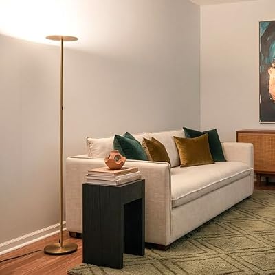 Brightech Sky LED Floor lamp, Torchiere Super Bright Floor Lamp for Living Room Decor & Office - Dimmable, Tall Standing Torch Lamp with Warm Light for Bedroom & Reading - Gold Brass - image 3 of 4