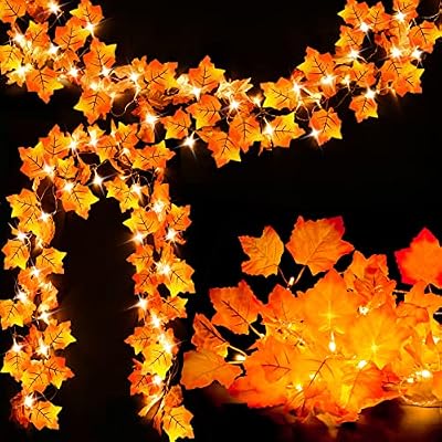 2-Pack Lighted Fall Garland, Total 16.4ft 40 LED Autumn String Lights - image 2 of 4
