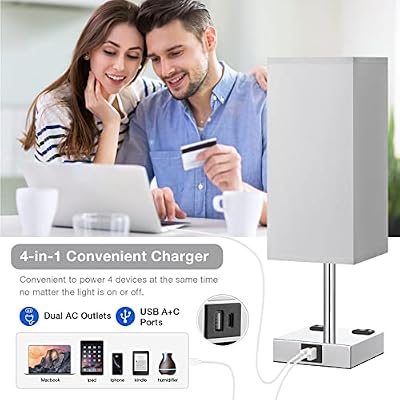 Touch Bedside Table Lamp for Bedroom - Dimmable, USB C+A, 2 AC Outlets - image 4 of 4