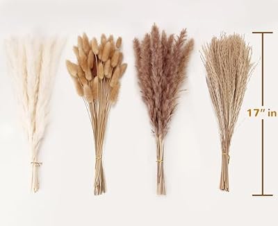 Dried Pampas Grass Decor, 100 Stems Pampas Grass Contains Bunny Tails Dried Flowers, Reed Grass Bouquet for Wedding Boho Flowers Home Table Decor, Rustic Farmhouse Party (17", White and Brown) - image 3 of 4