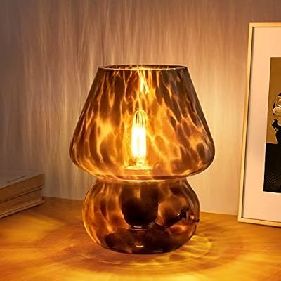 ONEWISH Mushroom Lamp Small Vintage Table Lamp for Bedroom Nightstand, Bedside Lamp Translucent Glass Stepless Dimmable, Murano Aesthetic Home Decor for Living Room Kitchen(Black) - image 2 of 4