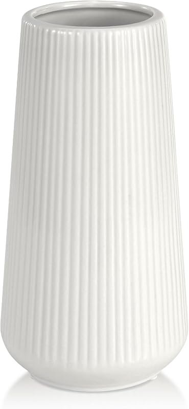 White Ceramic Vase, GUKJOB Small Cute Flower Vase for Pampas Grass, Home, Living Room, Dining Table, Farmhouse, Office Decor, Bedroom, Table, and Kitchen Shelf (White) - Vases & Objects, product photo on a white background