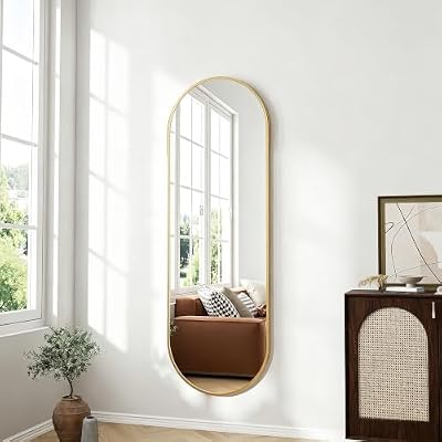Dewfig 48"x16" Full Length Mirror, Oval Wall Mirror, Leather Strap, Gold - image 4 of 4