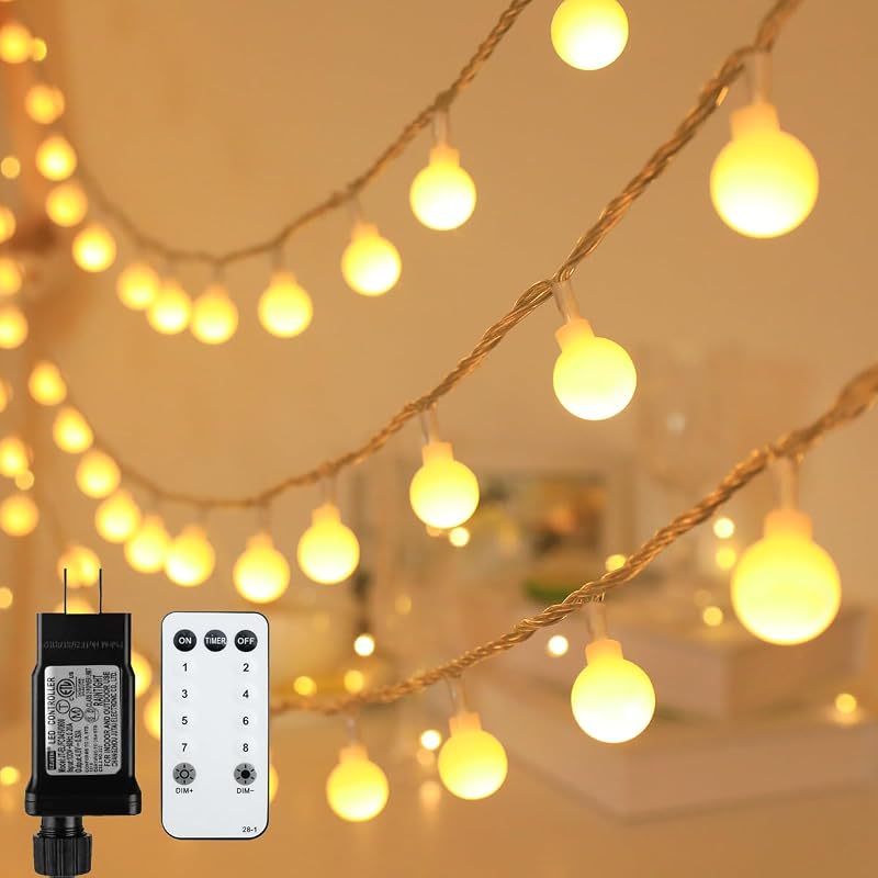 115ft Plug in Globe String Lights with Remote for Indoor Warm White - String & Accent Lighting, product photo on a white background