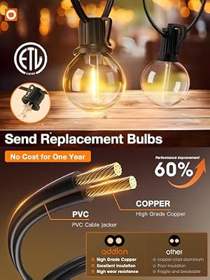 addlon 100FT Outdoor String Lights 54 G40 LED Bulbs Dimmable Waterproof - image 3 of 4