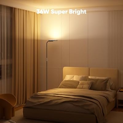 SIBRILLE 36W LED Floor Lamp, Super Bright Standing Lamp, Modern Stepless Dimmable Torchiere Tall Lamp with Remote Control, 350°Rotating Head Reading Floor Lamp for Living Room, Bedroom, Office - image 3 of 4