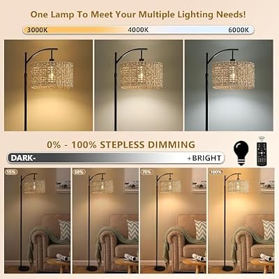Arc Floor Lamp for Living Room with Remote Control,Farmhouse Boho Floor Lamps with 3 Color Temperature,Rustic Standing Lamp with Rattan Wicker Shades,Adjustable Tall Lamp for Bedroom,Office,Reading - image 4 of 4