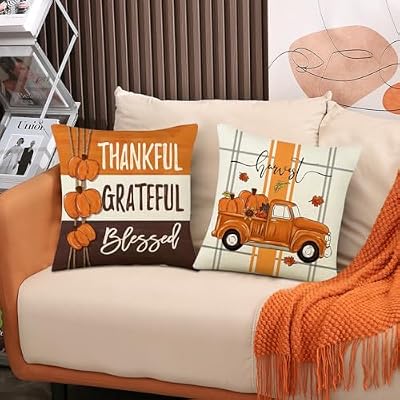 PSDWETS Throw Pillow Covers 18x18 Set of 4 for Fall Decor,Fall Decorations Maple Leaves Pumpkin Farmhouse Autumn Thanksgiving Cushion Cover for Home Sofa Couch - image 4 of 4