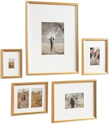 Kate and Laurel Adlynn Traditional Picture Frame Set, Set of 5, Varying Sizes, Vintage Gold, Classic Wall Frame Set Collection with Hanging Template for Gallery Wall Picture Frame Display - image 2 of 4