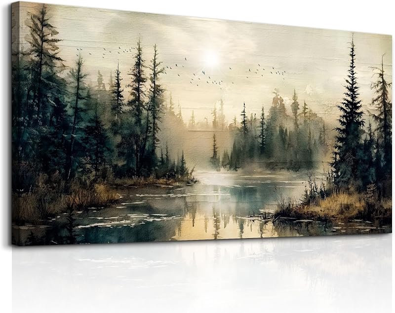 FUHAIHUA Canvas Wall Art For Living Room Large Wall Decor For Bedroom Modern Office Wall Decorations Forest River Landscape Paintings Farmhouse Pictures Artwork Room Aesthetic Home Decor 20x40 In - Wall Art, product photo on a white background