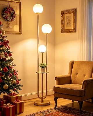 Lightdot 63IN Dimmable Gold Floor Lamp with Shelf Mid Century Standing Lamps with 3000K Bulbs Included Modern Globe Floor Lamp with 5Lbs Heavy Base for Living Room/Party/Sofa Beside/Corner Decor - image 2 of 4
