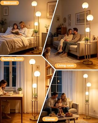 Lightdot 63IN Dimmable Gold Floor Lamp with Shelf Mid Century Standing Lamps with 3000K Bulbs Included Modern Globe Floor Lamp with 5Lbs Heavy Base for Living Room/Party/Sofa Beside/Corner Decor - image 3 of 4
