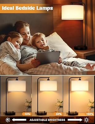 20.7" Tall Table Lamp with USB & Outlet, Fully Dimmable Nightstand Lamp - image 4 of 4