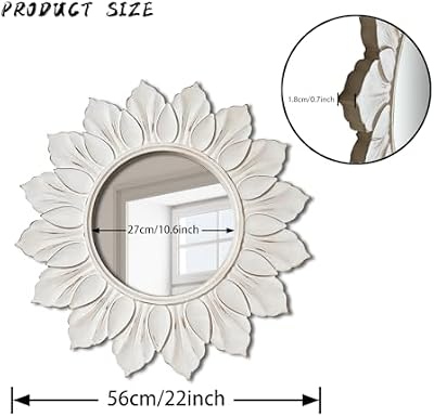 Sunflower Sunburst Wall Mirror, 22" Distressed White Wooden Frame - image 4 of 4