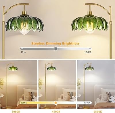 QIYIZM Glass Floor Lamp for Living Room,Bedroom,Gold Dimmable Standing Lamp with Remote,Mid Century Modern Brass Tall Lamp Boho Vintage Retro Floor Lamps Arc Green Flower Floor Light Lamp Bohemian - image 3 of 4