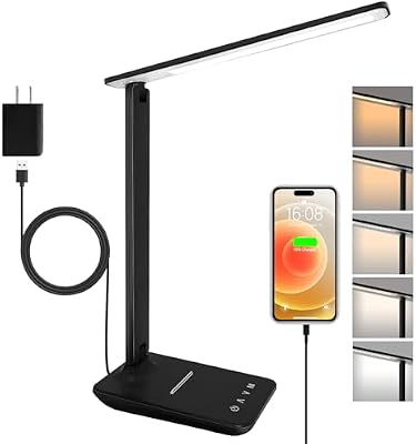 shinelife LED Desk Lamp for Office Home, Bright Desk Light with USB Charging Port, Adjustable Dimmable Desk Lamps 5 Modes 5 Brightness, Touch Study Lamp for Nail, Craft, Puzzle, Sewing, Study, Black - image 2 of 4