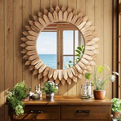 24" Round Sunburst Wooden Mirror Boho Rustic Wall Decor - image 3 of 4
