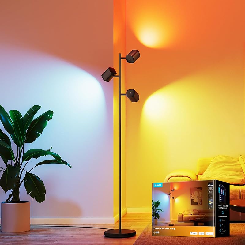 Govee Tree Floor Lamp with 3 Rotatable Lights, Compatible with Matter - Floor Lamps, product photo on a white background