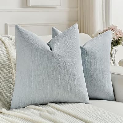 FUTEI Pack of 2 Faux Linen Throw Pillow Covers 18x18 Inch,Dusty Blue - image 2 of 4
