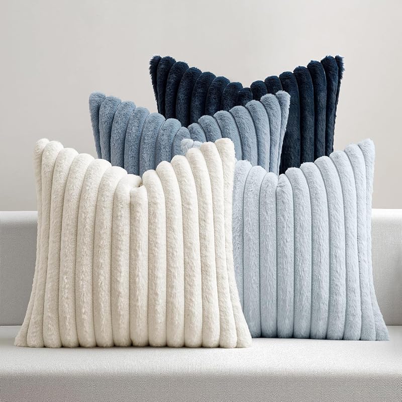 MIULEE Faux Fur Plush Decorative Throw Pillow Covers 18x18, Navy Blue - Vases & Objects, product photo on a white background