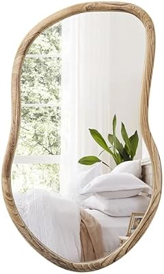 Irregular Wall Mirror Wood Asymmetrical Mirror Large Bathroom Vanity Mirrors Natural Wood Framed Abstract Mirrors for Wall Living Room Bedroom Decorative - image 2 of 4