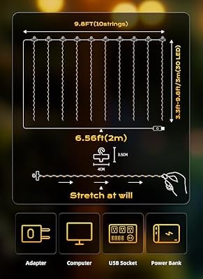 Brightown 300 LED Fairy Curtain Lights, 9.8ft x 9.8ft Curtain String Lights - image 3 of 4