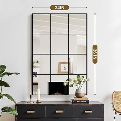 Window Pane Mirror for Wall Decor, 24" x 36" Decorative Mirror, Black - image 3 of 4