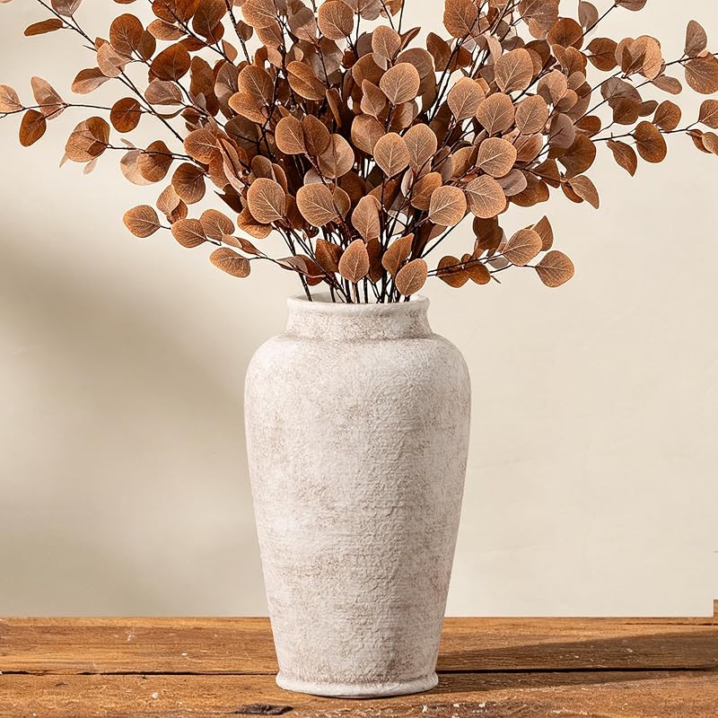 Ceramic Large Flower Vase, Rustic Vase Tall Farmhouse Decorative Vase Floral Pottery Vases for Home Decor Table Living Room Entryway Mantel Bedroom Bathroom Kitchen - 11" D - Vases & Objects, product photo on a white background