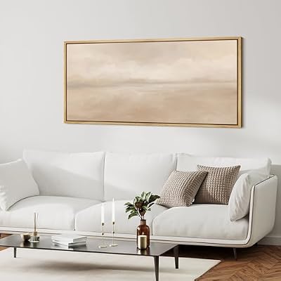 MUDECOR Extra Large Framed Canvas Print Wall Art Soft Beige Horizon Tranquil Neutral Abstract Illustrations Decorative Colorful Multicolor for Bedroom - 60"x30" - image 3 of 4