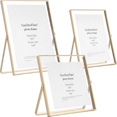 Gold Floating Picture Frames Set of 3,Metal Geometric Photo Frame with Glass Cover Includes(5x7'',4x6'',4x4'')Tabletop Floating Picture Frames for Home Wedding Decoration,Gift for Father's Day - image 2 of 4