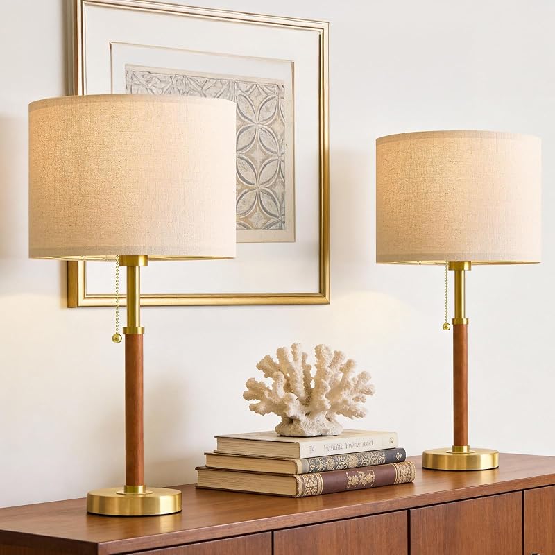 22" Wood Table Lamps Mid Century Modern Lamp for Bedroom Living Room - Table Lamps, product photo on a white background