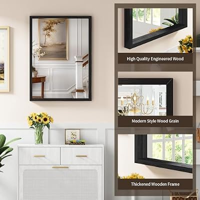 Syndra Black Wood Frame Bathroom Mirror, 22''x30'' Modern Vanity Mirror for Wall, Waterproof Slim Deep Frame, Rectangular HD Tempered Glass Mirror for Living Room, Bedroom, Entryway, Rustic, Farmhouse - image 4 of 4