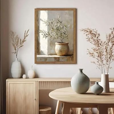 Vintage Framed Olive Tree Canvas Wall Art, Neutral Botanical Pictures Wall Decor, Rustic Potted Plant Paintings Prints, Organic Modern Farmhouse Artwork for Living Room Bedroom 12x16 Inch - image 3 of 4