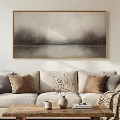Large Framed Neutal Abstract Landscape Wall Art for Living Room, 60x30 In - image 2 of 4
