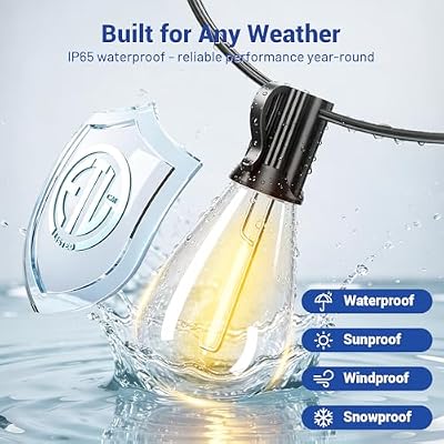 100FT Outdoor String Lights with Remote & Dimmable, 35+1 Shatterproof Waterproof Bulbs, Dimmable Outside Hanging Patio Lights for Backyard, Porch, Deck, Garden 2700K Warm White - image 4 of 4