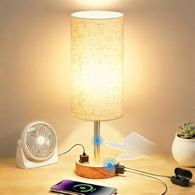 Table Lamp for Bedroom, High-Sensitivity Touch, AC Outlet, USB A+C - image 2 of 4