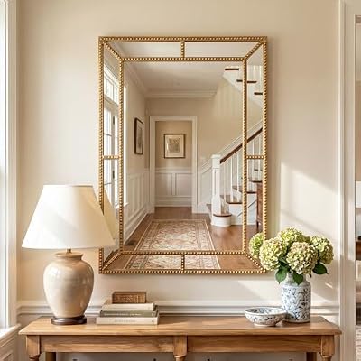 Tangkula 36" x 24" Gold Rectangle Wall Mirror, Decorative Mirror with Beaded Frame for Living Room, Entryway, Fireplace, Bedroom, Modern Vintage Wall Decoration (Rectangle) - image 2 of 4
