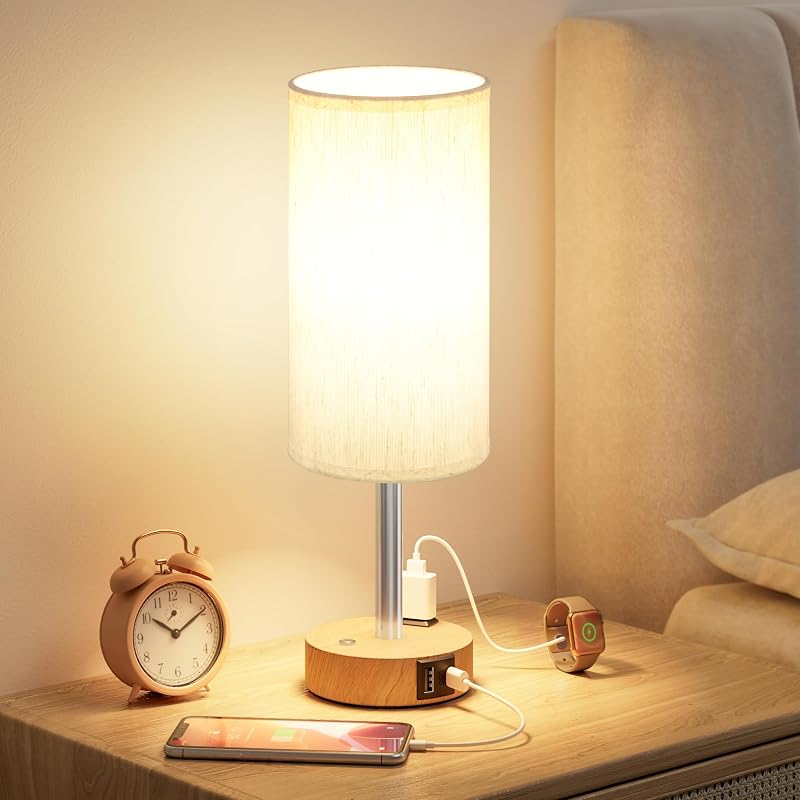 Touch Bedside Table Lamp for Bedroom, Stepless Dimmable, USB A+C, AC Outlet - Table Lamps, product photo on a white background