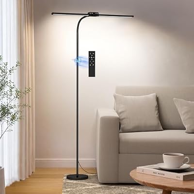SIBRILLE LED Floor Lamp, 24W Dual Head Dimmable Standing Lamp with Remote & Touch Control, Adjustable Gooseneck, 3000K-6500K Modern Reading Lamp for Living Room, Bedroom, Office & Crafts - image 2 of 4
