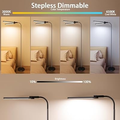 SIBRILLE LED Floor Lamp, 24W Dual Head Dimmable Standing Lamp with Remote & Touch Control, Adjustable Gooseneck, 3000K-6500K Modern Reading Lamp for Living Room, Bedroom, Office & Crafts - image 3 of 4