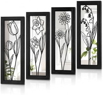 4 Set Farmhouse Mirrors for Wall Decor Living Room Bedroom Bathroom Entryway Wood Rustic Decorative Framed Hanging Wall-Mounted Accent Mirror Mounted Style - Distressed Black 16.5 in - image 2 of 4