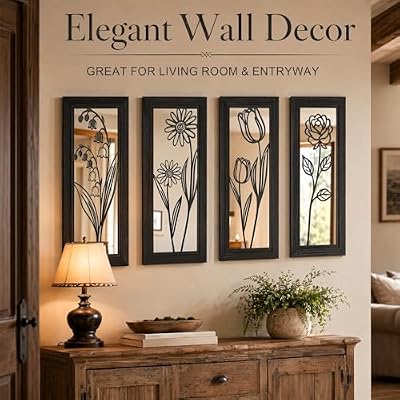 4 Set Farmhouse Mirrors for Wall Decor Living Room Bedroom Bathroom Entryway Wood Rustic Decorative Framed Hanging Wall-Mounted Accent Mirror Mounted Style - Distressed Black 16.5 in - image 3 of 4