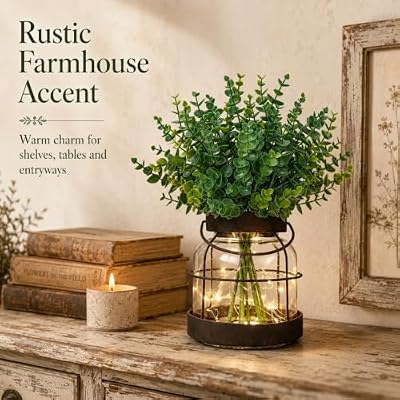 Der Rose Vintage Vase with Fake Plants & LED Lights for Farmhouse Decor - image 3 of 4
