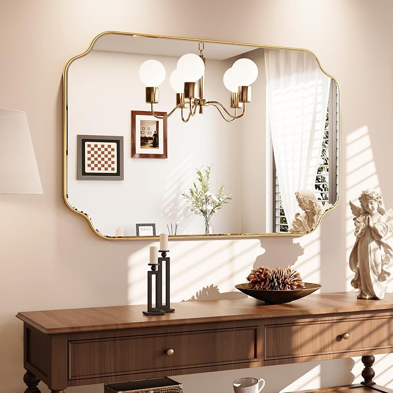 Kelly Miller 32"x48" Gold Foil Scalloped Decorative Wall Mirror - Mirrors, product photo on a white background