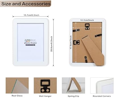 ZPAN 5x7 Picture Frames Set of 4, Picture Frame with Real Glass, White Wooden Picture Frame with Rounded Corners, Suitable for Hanging or Tabletop Display (White) - image 3 of 4