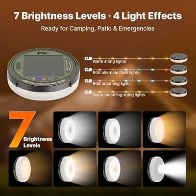 OGERY Solar Camping String Lights, 5400mAh/ 49.2FT/ 11 Modes Rechargeable - image 4 of 4