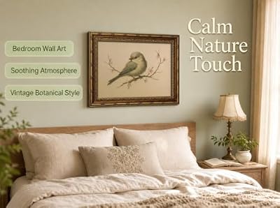 LTJGEB Vintage Bird Framed Wall Art Sparrow On Branch Canvas Print Neutral Beige Background Rustic Cottagecore Country Wall Decor for Bedroom Living Room Hallway 9x11 Inch - image 4 of 4