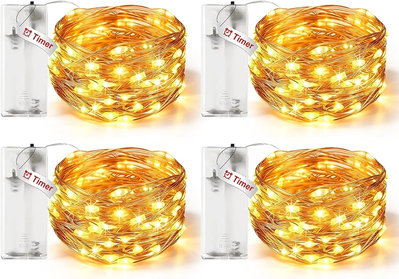 litogo 4 Pack Fairy Lights Battery Operated with Timer, 10FT String Lights - String & Accent Lighting, product photo on a white background