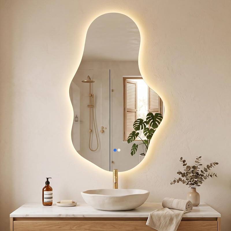 Irregular LED Bathroom Mirror, Backlit Vanity Mirror with Lights - Mirrors, product photo on a white background